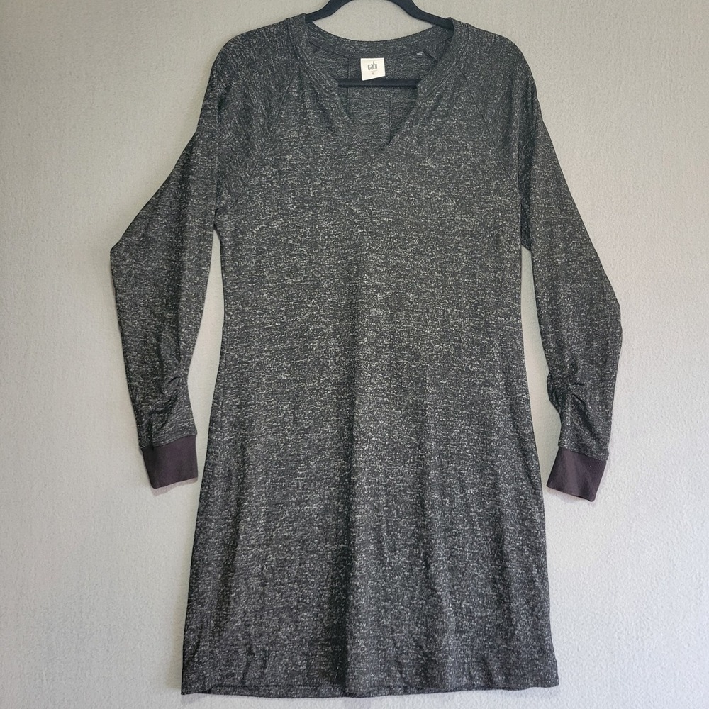 Cabi Charcoal Gray Marled Knit V-Neck Long Sleeve Tunic Dress Small